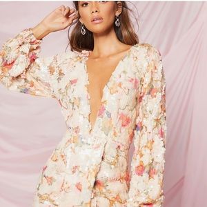 Occasion Sequin Puff Sleeve Midi Dress